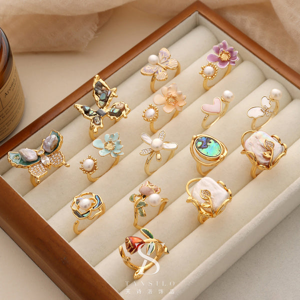 Real Pearl Butterfly Adjustable Index Finger Open Ring