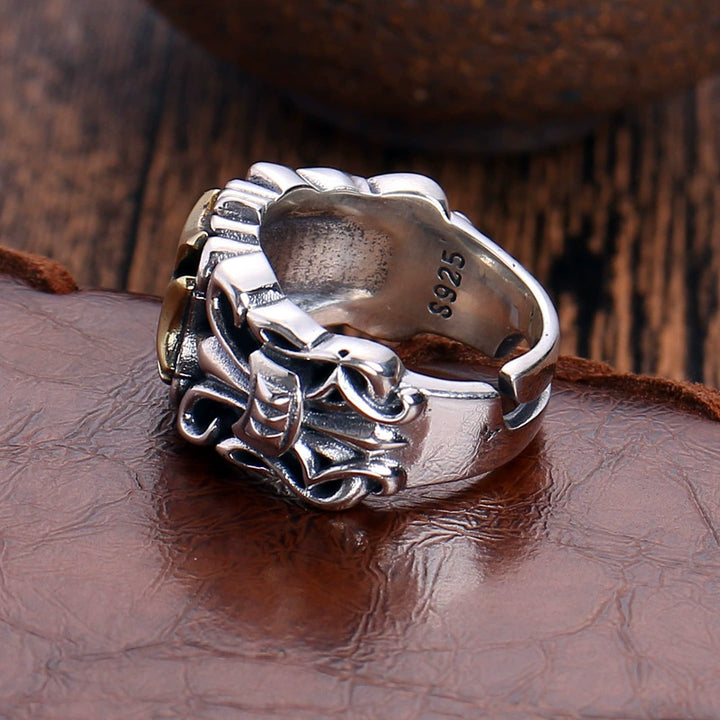 Men's Retro Thai Adjustable Open Mouth Cross Ring
