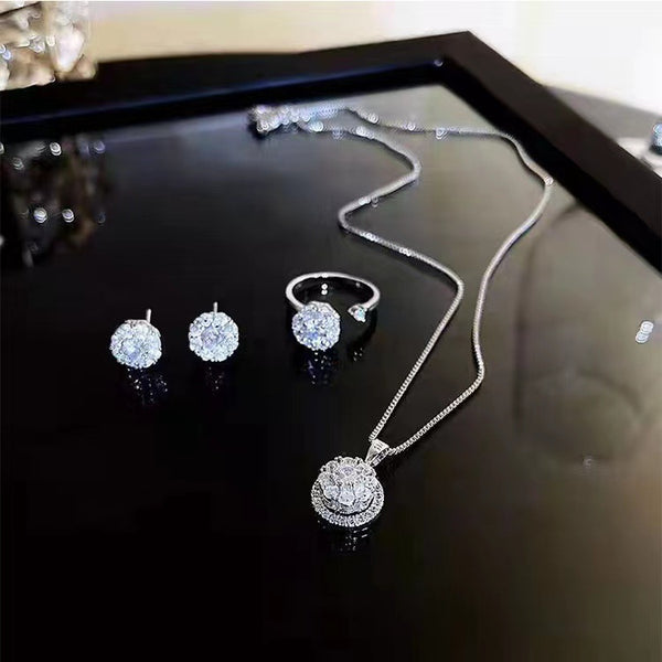 Rotating Titanium Jewelry Set - Ring, Earrings with Clavicle Chain