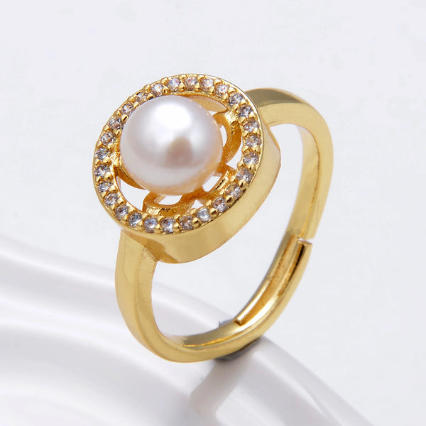 Natural Freshwater Pearl Rings For Women Classic Flower With Adjustable Opening Wedding Engagement Jewelry Party Gift