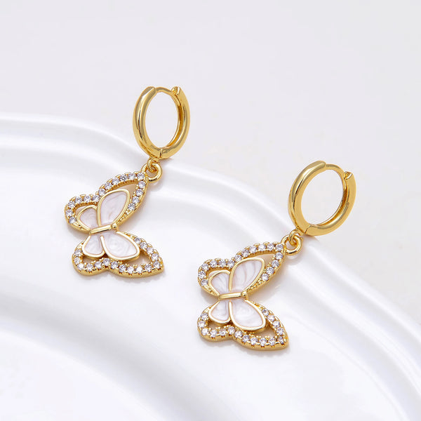 2023 Korean Elegant Butterfly Earrings For Women Cute Geometry Gold Colour Metal Oil Drip Zircon Earring Wedding Jewelry Gifts