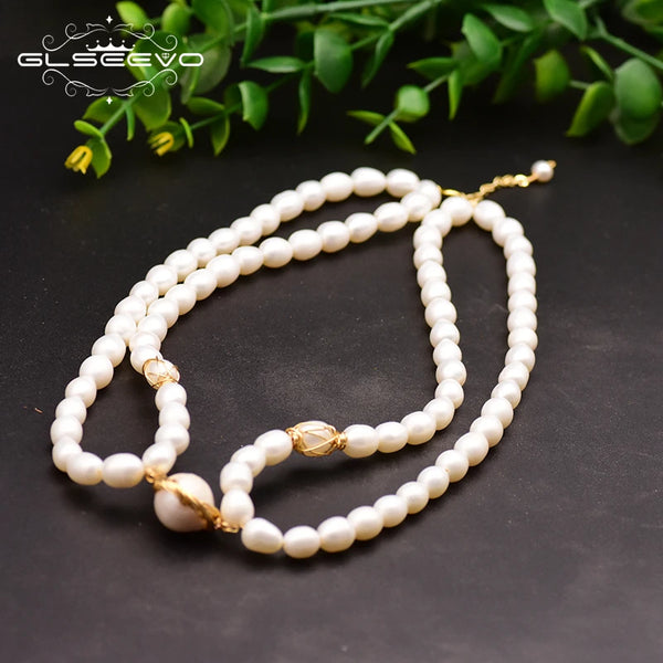 Handmade Natural Fresh Water Pearl Double Layer Choker Necklace For Women Mom Daughter Gift Fine Jewelry Kolye GN0091