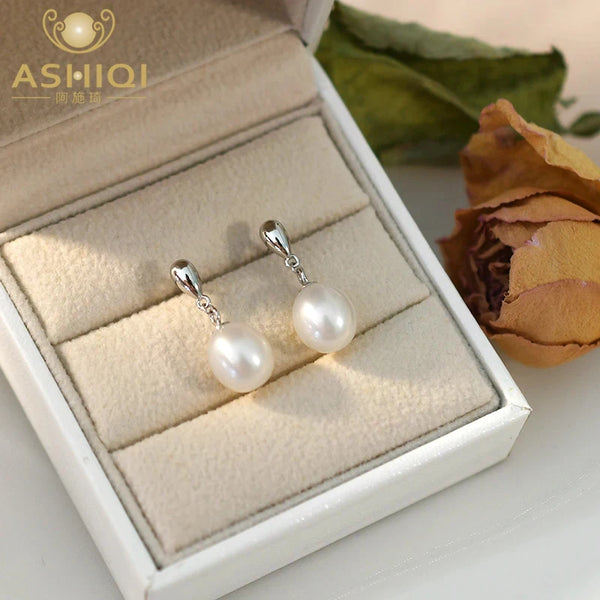 ASHIQI Natural Freshwater Pearl Earrings 925 Silver Jewelry for Women Fashion Party Jewelry