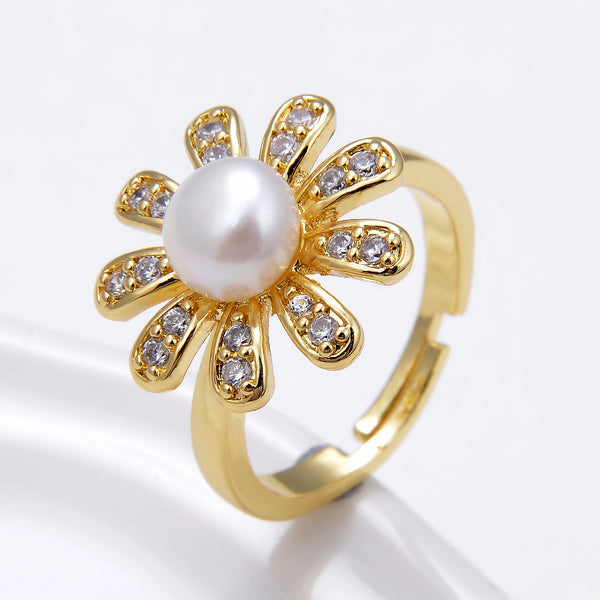 Boho Natural Baroque Pearl Ring For Women Trendy Simple Flower Freshwater Pearls Open Resizable Index Finger Rings Party Jewelry