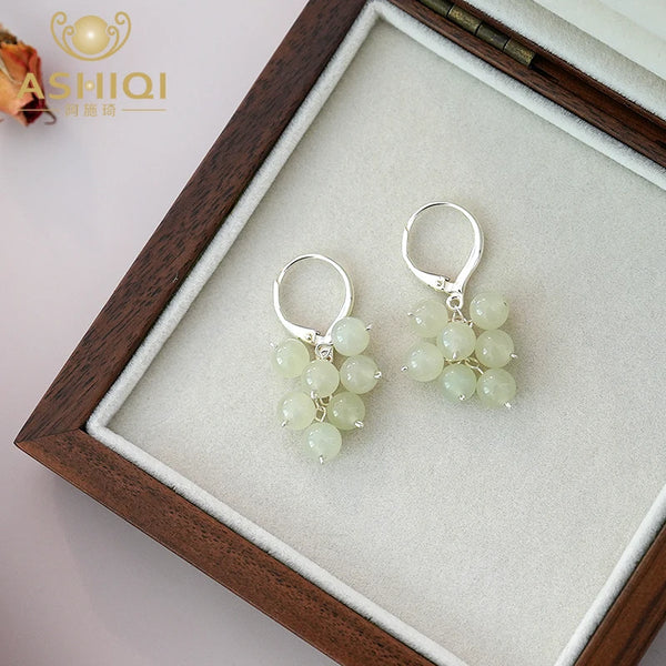 ASHIQI Natural Jade 925 Sterling Silver Earrings Fashion Jewelry for Women Gifts