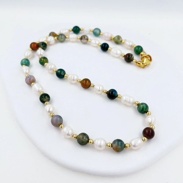 Natural Stone Baroque Fresh Water Pearl Necklace Colour India Agate Bead Clavicle Chain 2022 Trendy Charm Handmade Jewelry Women