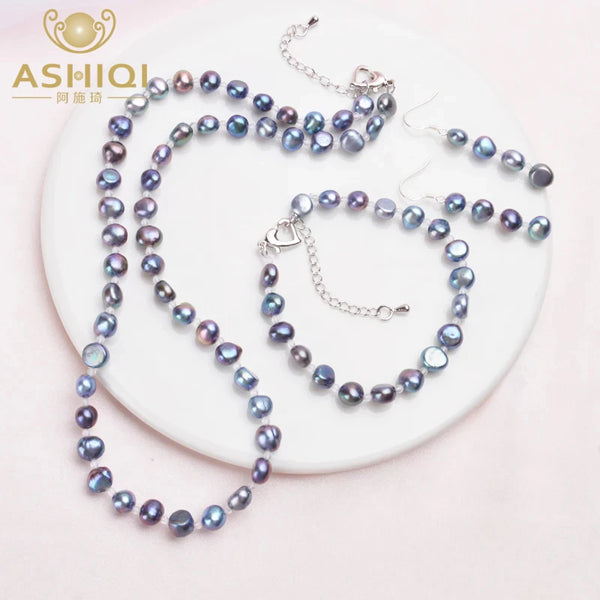 ASHIQI Natural Baroque Pearl Jewelry Sets Necklace Natural Crystal Bracelet for Women Korean Jewelry Gifts