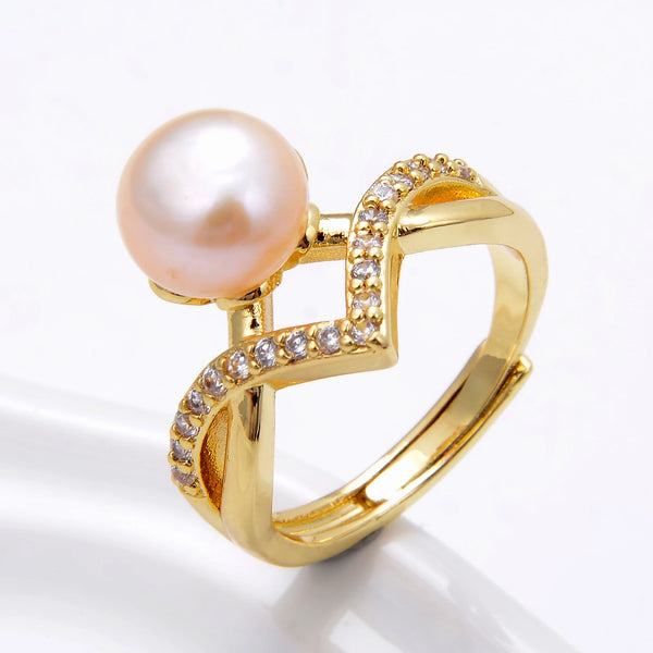 Trendy Round Baroque Pearl Ring For Women Retro Natural Freshwater Pearl Open Resizable Index Finger Zircon Ring Wedding Jewelry