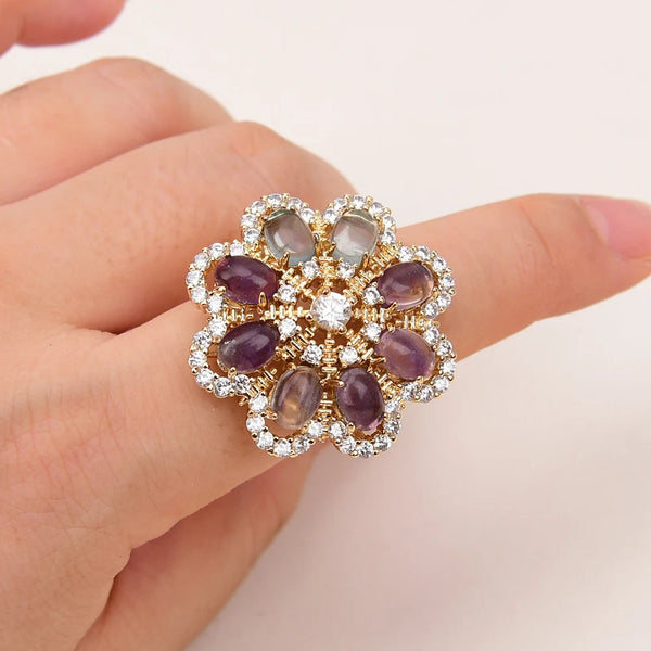 Big 30mm Natural Stone & Gold Plated Lady's Ring