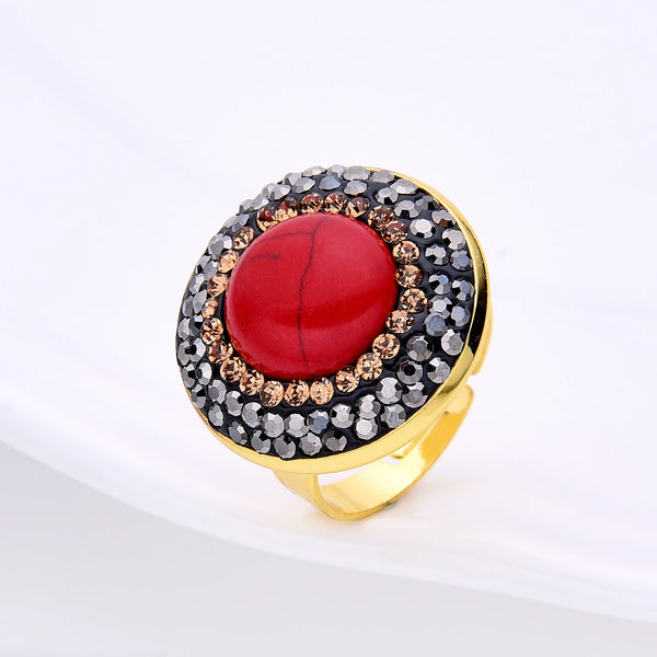 Fashion Simple Round Rhinestone Ring For Women Handmade Colour Adjustable Finger Rings Jewelry Engagement Anniversary Gift 2023