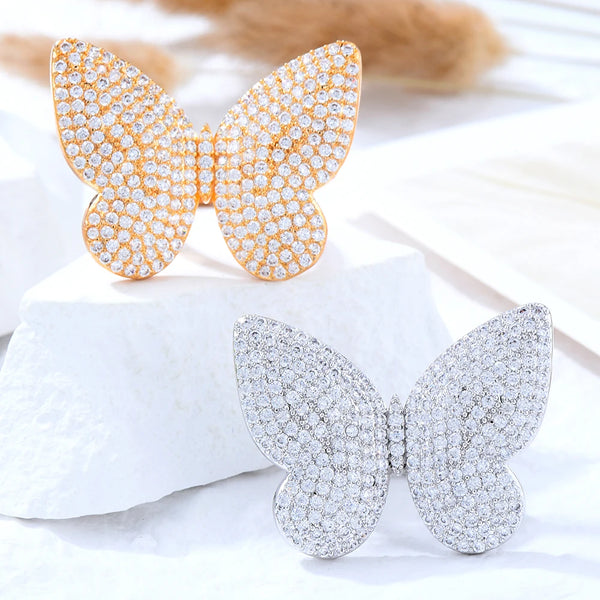 Trendy Butterfly Big Bold Statement Ring for Women Cubic Zircon Finger Rings Beads Charm Ring Bohemian Beach Jewelry