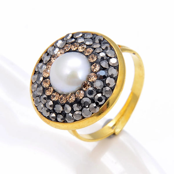 New Fashion Korean High Quality Pearl Rhinestone Rings For Woman Jewelry Luxury Party Adjustable Unusual Personality Girl's Ring