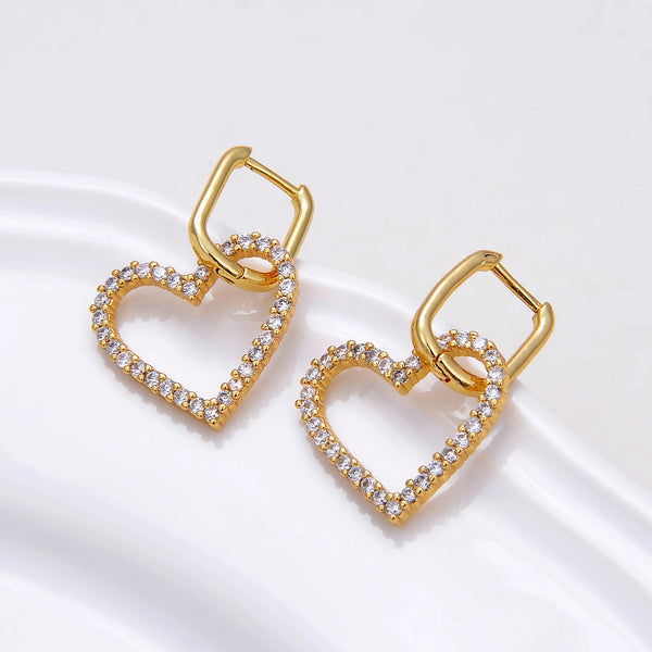 New Sweet Big Heart Zircon Earrings For Women Fashion Metal Love Heart Hanging Dangle Hoop Earrings Classic Jewelry Girl Gift