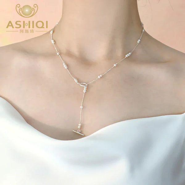 ASHIQI 925 Sterling Silver Natural Freshwater Pearl Necklace Multiple Wearing for Girls Fashion Korean Jewelry