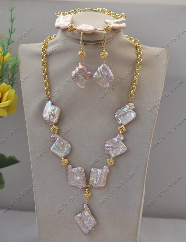33mm Lavender Baroque Coin Pearl Gold-plating Chain Necklace Pendant Bracelet Earring Custom jewelry