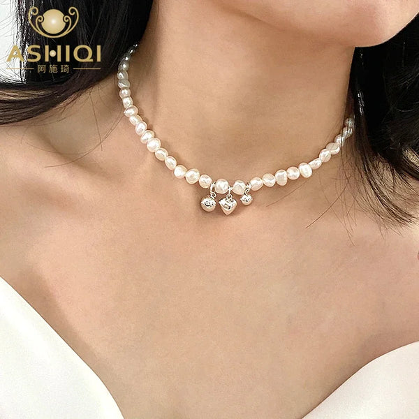 ASHIQI 925 Sterling Silver  Natural Baroque Freshwater Pearl Love Smiling Face Necklace Fashion Jewelry for Women