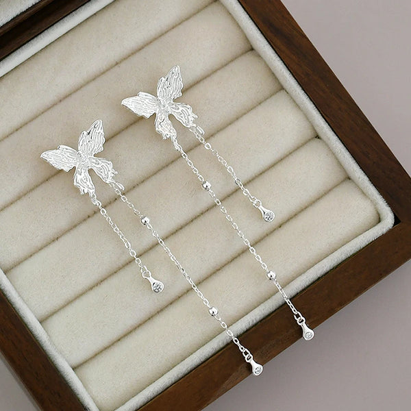 925 sterling silver Butterfly Earrings for Women Girls Long Tassel Ear Fashion Jewelry Gift