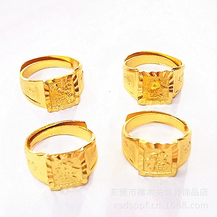 Men's Classic Square Imitation Gold Totem Ring