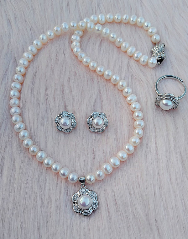 Silver Seascape: 925 Silver Freshwater Pearl Ensemble