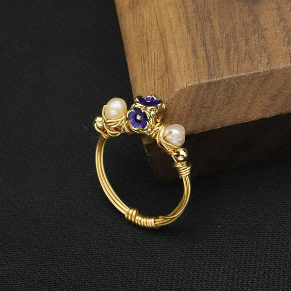 18k Electroplated Gold Natural Baroque Pearls Cloisonne Purple Gemstones Women Rings 2022 Fashion Jewelry Customizable - LeisFita.com