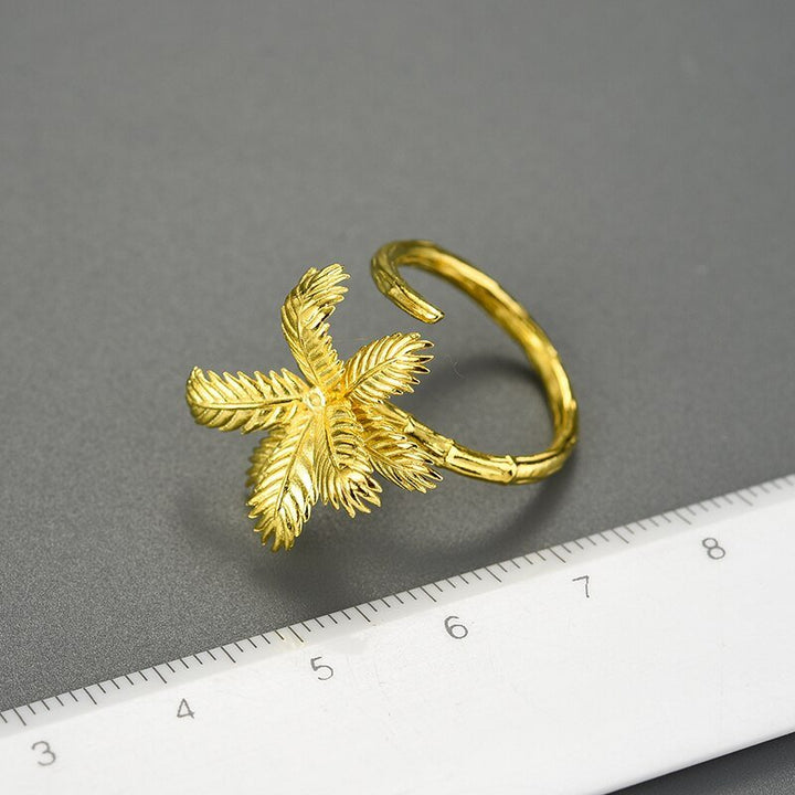 18K Gold Beach View Coconut Trees Big Adjustable Rings for Women 925 Sterling Silver Dating Luxury Statement Jewelry - LeisFita.com