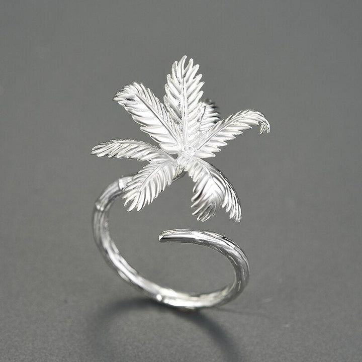 18K Gold Beach View Coconut Trees Big Adjustable Rings for Women 925 Sterling Silver Dating Luxury Statement Jewelry - LeisFita.com