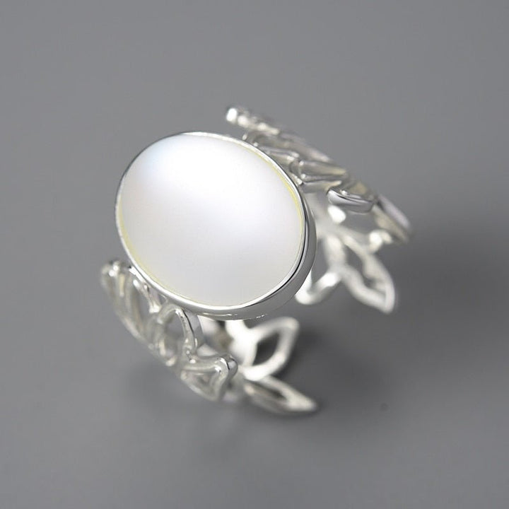 18K Gold Hollow Flower Big Artificial Moonstone Adjustable Rings for Women Real 925 Sterling Silver Luxury Jewelry - LeisFita.com