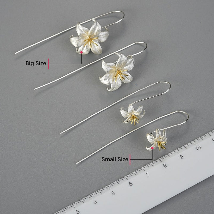 18K Gold Lily Flower Dangle Earrings Real 925 Sterling Silver Handmade Designer Fine Jewelry Earrings for Women Bijoux - LeisFita.com