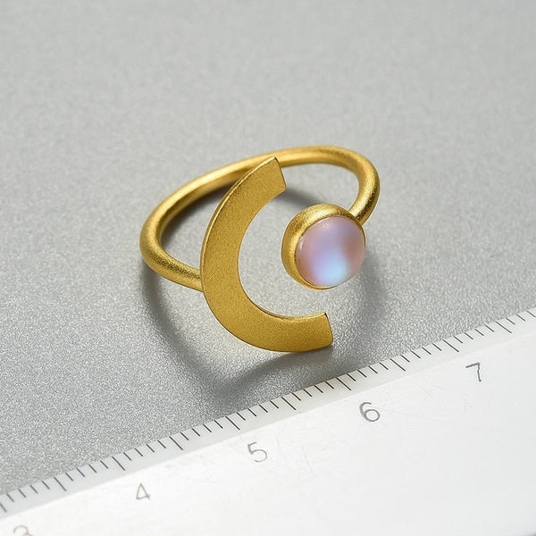 18K Gold Minimalism Moonlight Adjustable Moonstone Rings with Stone for Women 2022 Trend 925 Sterling Silver Jewelry - LeisFita.com
