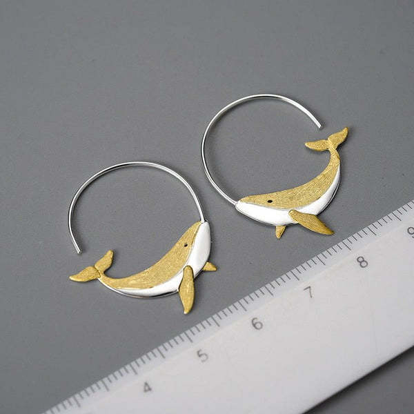 18K Gold Personality Whale Round Hoop Earrings for Women 925 Sterling Silver Animal Fashion Jewelry 2022 Trend New