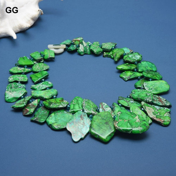 2 Strands Green Sea Sediment Imperial Jasper Crystal Necklace For Women - LeisFita.com