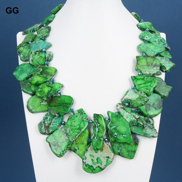 2 Strands Green Sea Sediment Imperial Jasper Crystal Necklace For Women - LeisFita.com