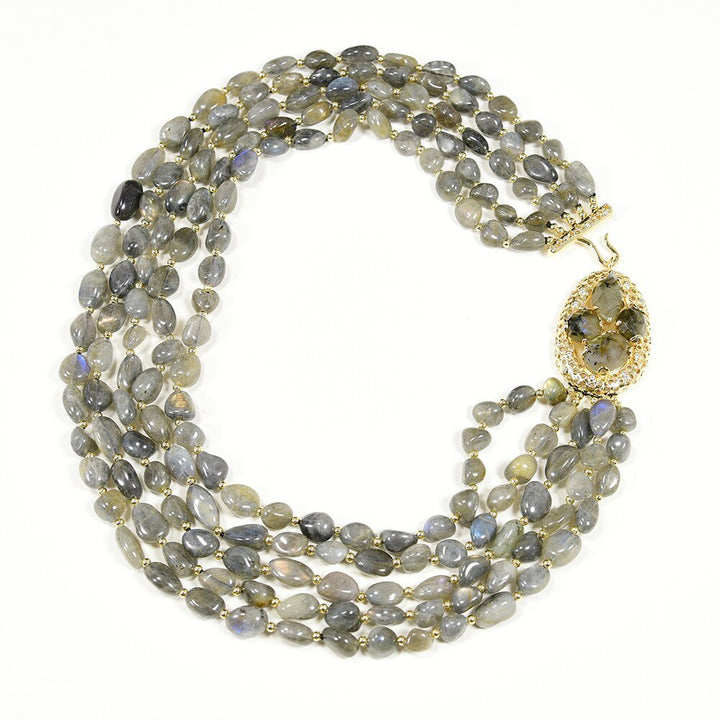 20" 5 Strands Natural Gray Labradorite Gems Stone Necklace Multi Strands Necklace Jewelry Handmade For Women - LeisFita.com