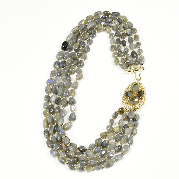 20" 5 Strands Natural Gray Labradorite Gems Stone Necklace Multi Strands Necklace Jewelry Handmade For Women - LeisFita.com