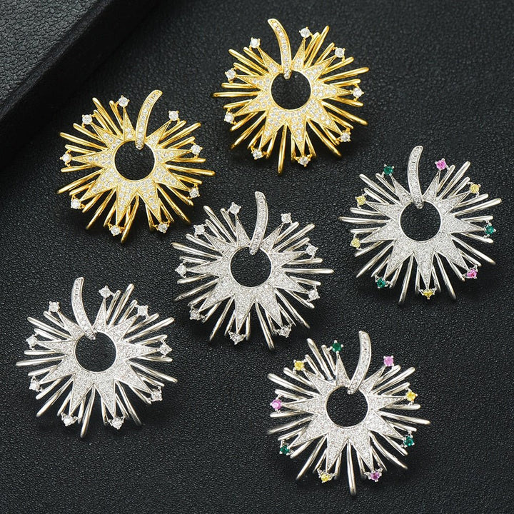 2023 Charms Luxury Fireworks Flower Flower Full Mirco Paved Crystal Zircon Dubai Wedding Drop Earring Fashion Jewelry G289 - LeisFita.com