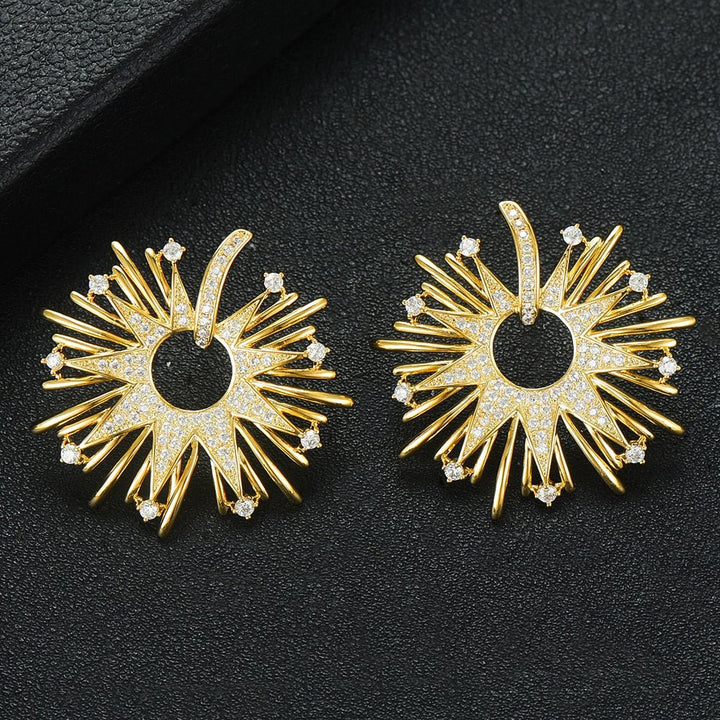 2023 Charms Luxury Fireworks Flower Flower Full Mirco Paved Crystal Zircon Dubai Wedding Drop Earring Fashion Jewelry G289 - LeisFita.com