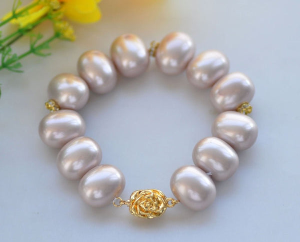 20mm Lavender Egg Southe Sea Shell Pearl Bracelet - LeisFita.com