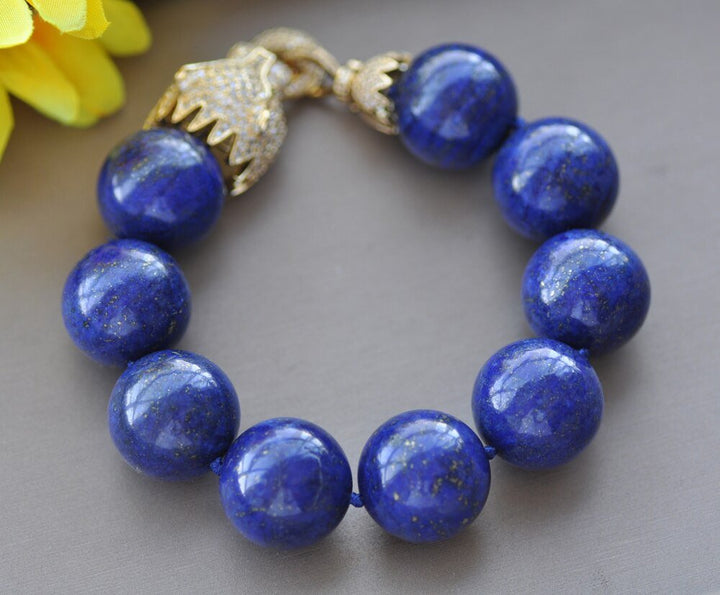 20mm Natural Round Blue lapis-lazuli Bead Bracelet CZ - LeisFita.com