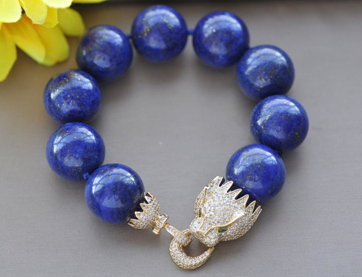 20mm Natural Round Blue lapis-lazuli Bead Bracelet CZ - LeisFita.com