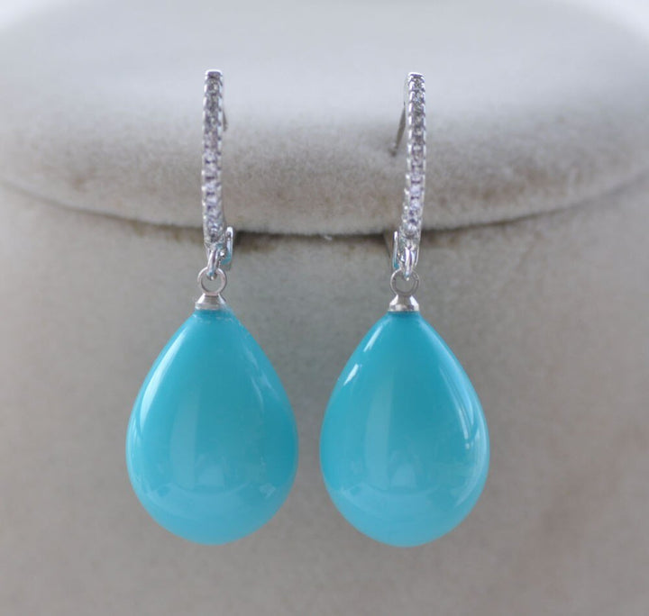 20mm Turquoise Drip South Sea Shell Pearl Dangle Earring - LeisFita.com