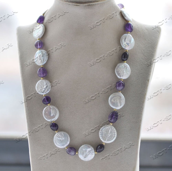 20mm White Coin Pearl Purple Baroque Amethyst Necklace Bracelet Earring set - LeisFita.com