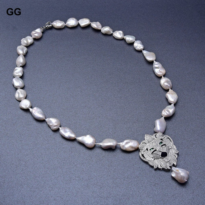 20MM White Keshi Pearl Necklace CZ Pendant - LeisFita.com