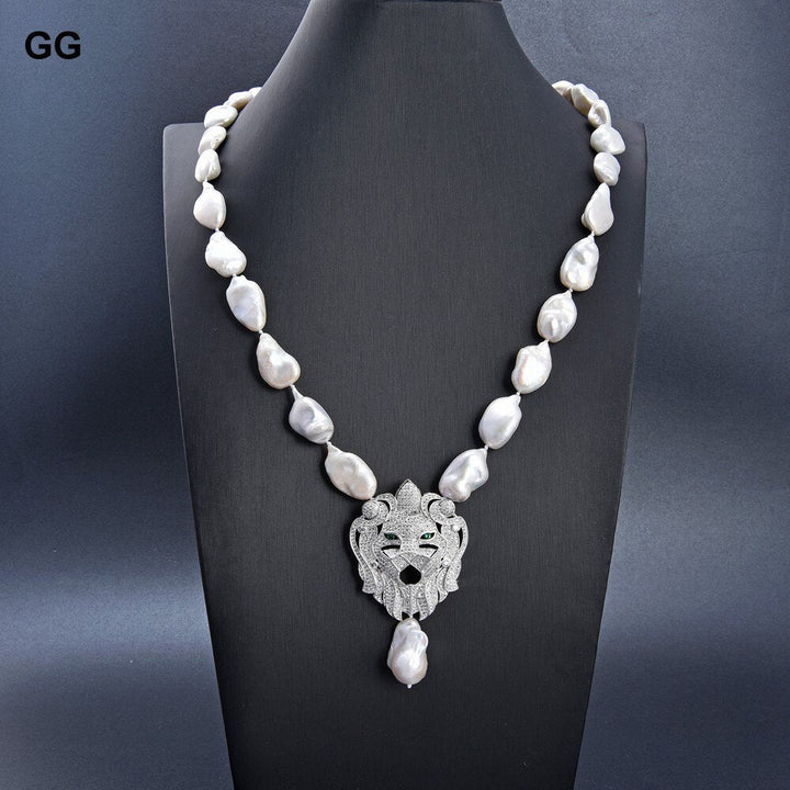 20MM White Keshi Pearl Necklace CZ Pendant - LeisFita.com