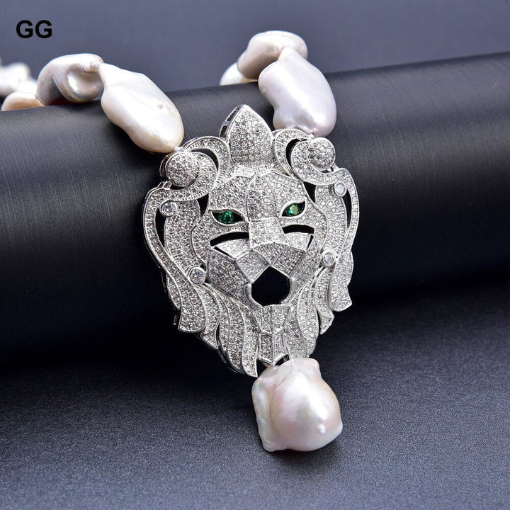 20MM White Keshi Pearl Necklace CZ Pendant - LeisFita.com