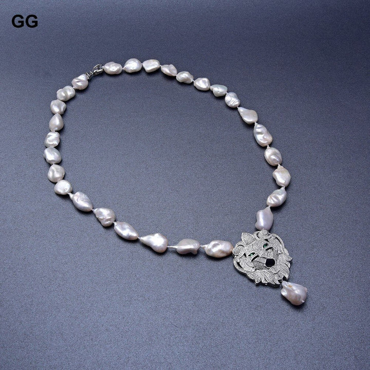 20MM White Keshi Pearl Necklace CZ Pendant - LeisFita.com