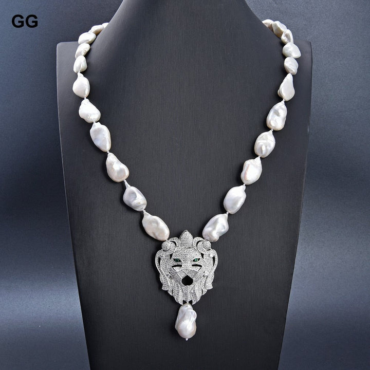 20MM White Keshi Pearl Necklace CZ Pendant - LeisFita.com