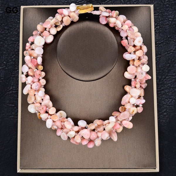 20&quot; 5 Strands Pink Opal Crystal Necklace - LeisFita.com