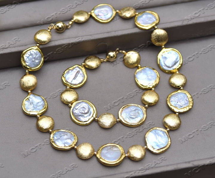 22mm White Coin Freshwater Pearl gold-plating Necklace Bracelet - LeisFita.com