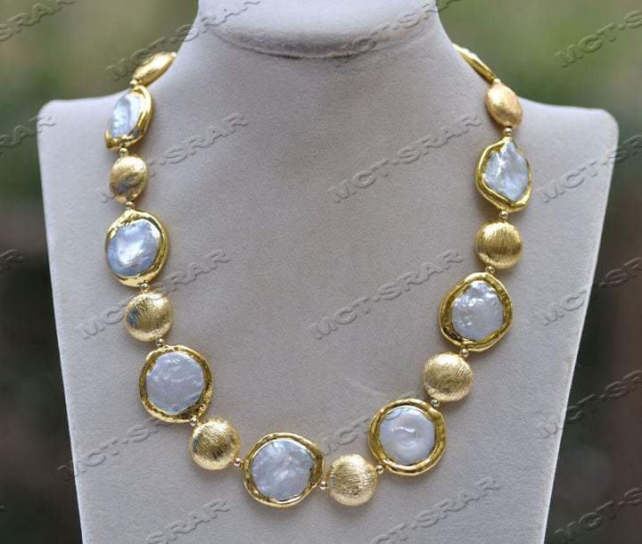 22mm White Coin Freshwater Pearl gold-plating Necklace Bracelet - LeisFita.com
