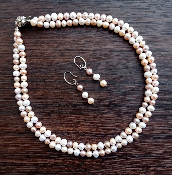 Original Fresh Water Pearl Necklace with Earring Set Golden South Sea pearls